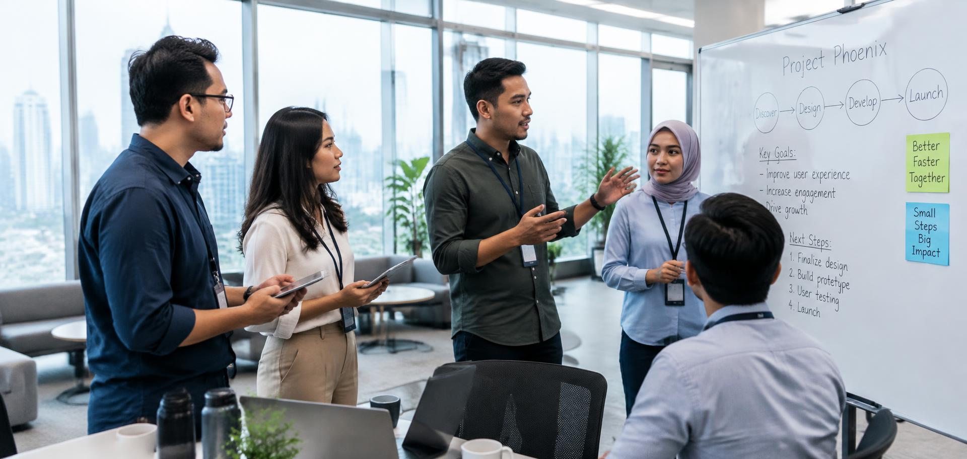 Team collaborating in a modern office